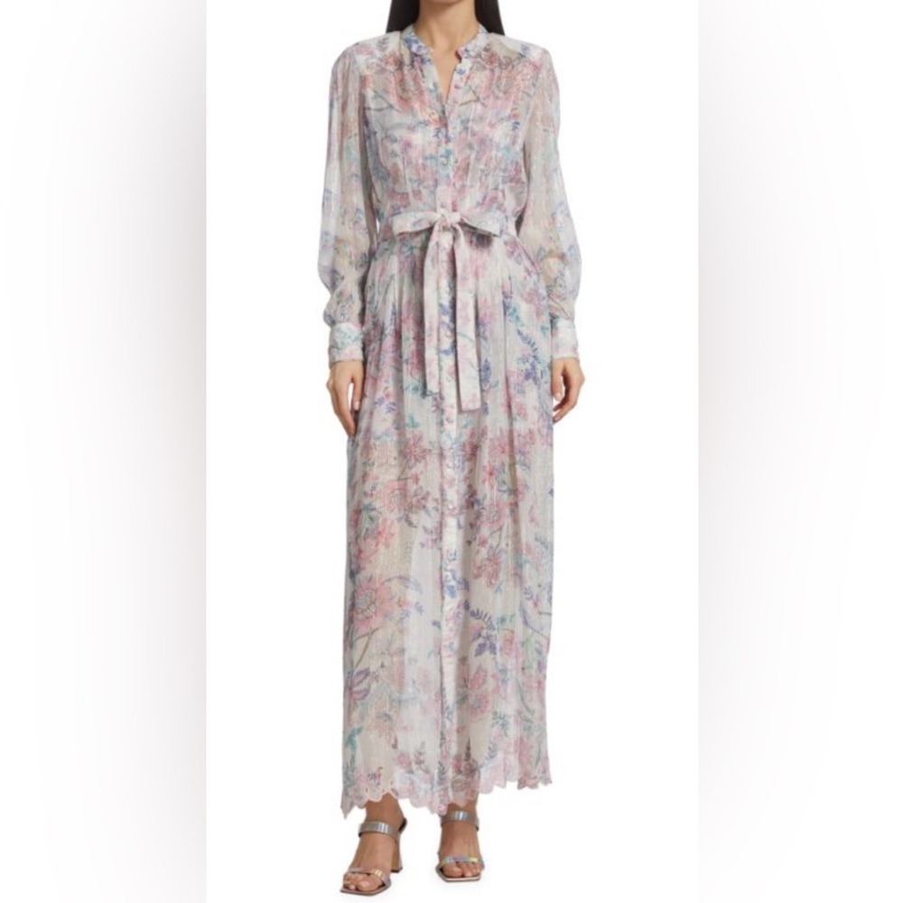 HEMANT & NANDITA - Belted Metallic Stripe & Floral Maxi Dress